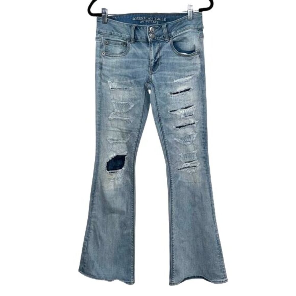 American Eagle Outfitters Artist Flare Super Stretch Distressed Jeans Size 2
